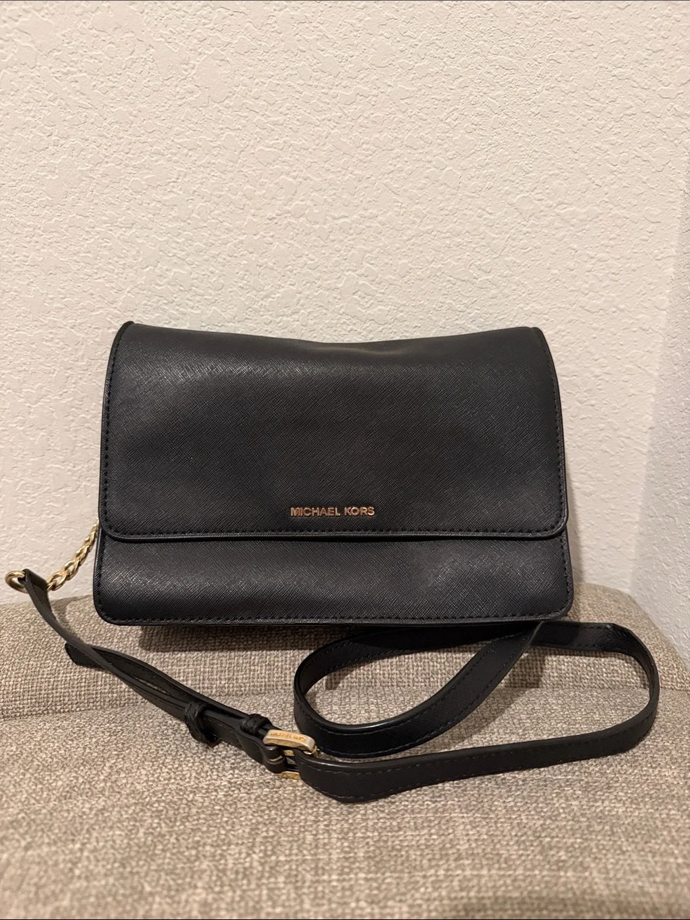 Michael Kors Black Leather Crossbody with Gold Hardware